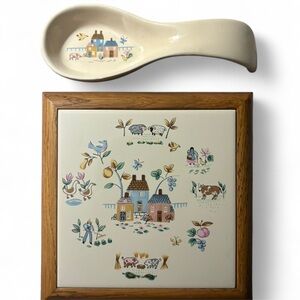 Vintage Ceramic Spoon Rest and Tile Set
